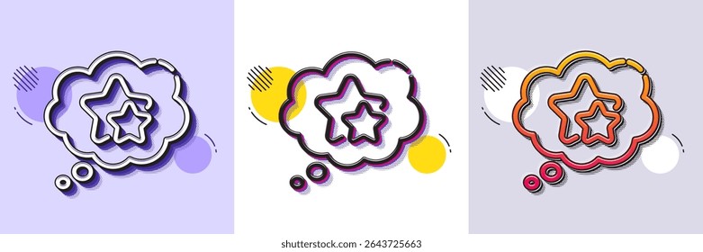Ranking stars speech bubble line icon. Halftone dotted pattern. Gradient icon with grain shadow. Star rating sign. Best rank symbol. Line ranking stars icon. Various designs. Vector
