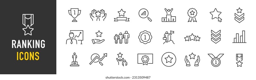 Ranking web icons in line style. Award, winner, first place, victory, collection. Vector illustration.