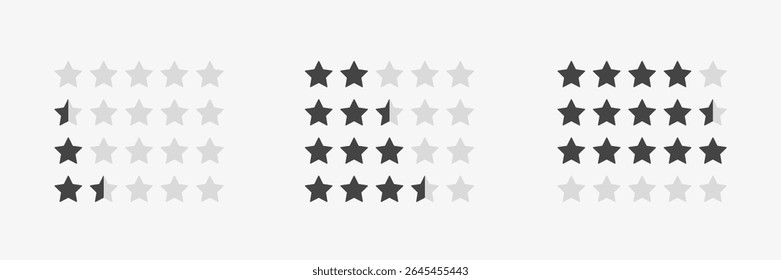 Ranks from one to five stars. Product rating or customer review. Vector illustartion