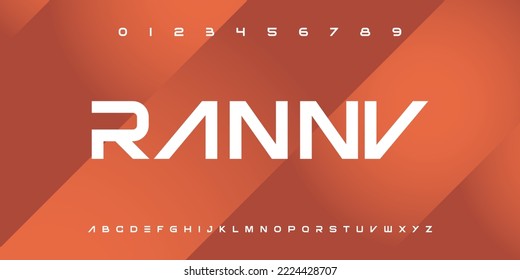 RANNV Modern abstract digital tech font. Logo creative font, type, technology, movie, digital, music, movie. Font and illustration in vector format.