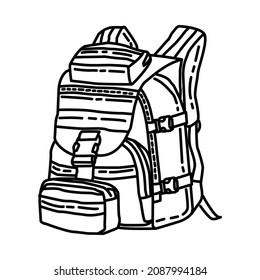 Ransel Tactical Army Part of Military and Army Force Equipments Hand Drawn Icon Set Vector.