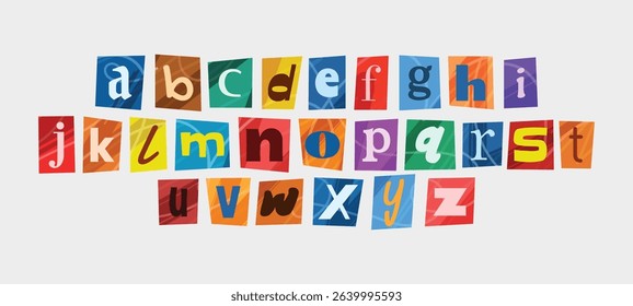Ransom alphabet font collection. Cut paper newspaper and magazine letter. Retro torn typography y2k style.