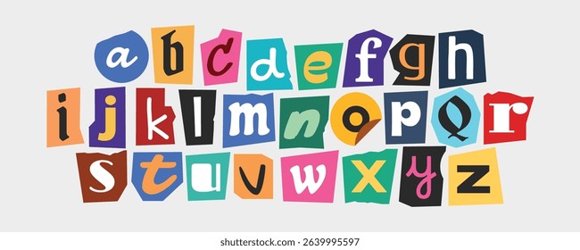 Ransom alphabet font collection. Cut paper newspaper and magazine letter. Retro torn typography y2k style.