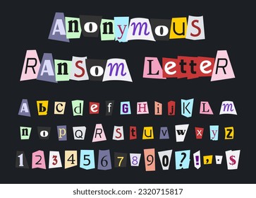 Ransom anonymous demand letter newspaper cutout font - design your custom blackmail crime note with this vector letters set.