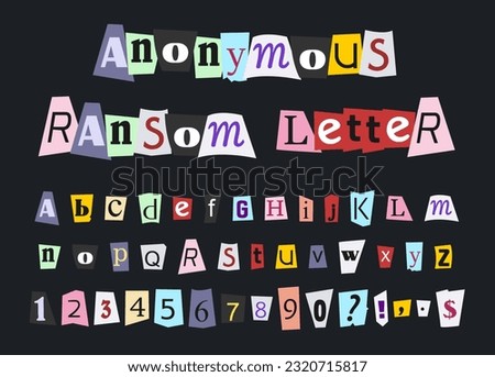 Ransom anonymous demand letter newspaper cutout font - design your custom blackmail crime note with this vector letters set. 商業照片 © 