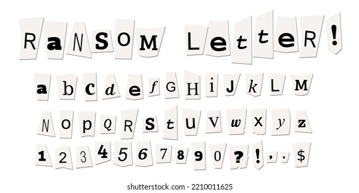 Ransom letter newspaper text - design your custom blackmail note with this criminal vector set.