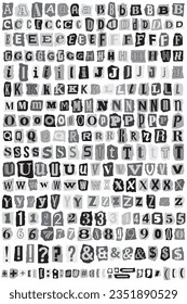 Ransom letters blackmail kidnapper collage paper cut out anonymous note font. Blackmail Letters, Numbers and punctuation symbols. Compose your own. Big collection note font from newspaper or magazine