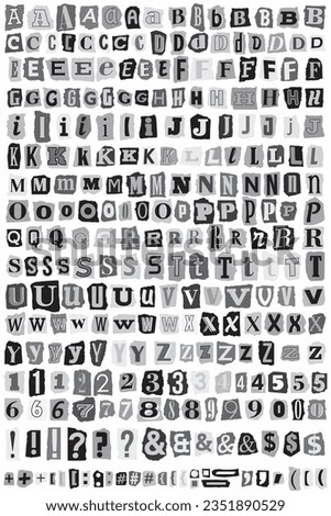 Ransom letters blackmail kidnapper collage paper cut out anonymous note font. Blackmail Letters, Numbers and punctuation symbols. Compose your own. Big collection note font from newspaper or magazine [[stock_photo]] © 