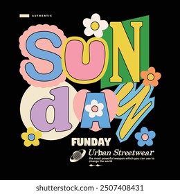 Ransom Note Sunday Funday Diseño de camisetas, gráfico de Vector, póster tipográfico o camisetas Ropa de calle y estilo Urbana	