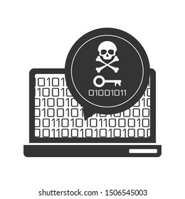 Ransomware alert on a laptop screen. Flat style. Isolated on white background. 