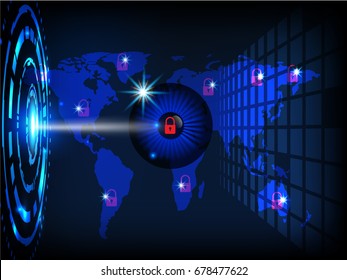 Ransomware alert, technology ,cyber secueity,cybercrime,world map  ,world map  furnished by NASA and draw by illustrator cc.