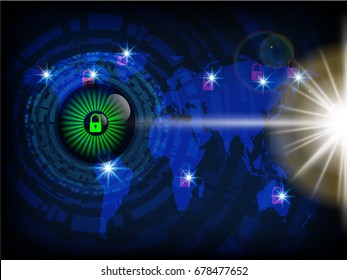 Ransomware alert, technology ,cyber secueity,cybercrime,world map  ,world map  furnished by NASA and draw by illustrator cc.