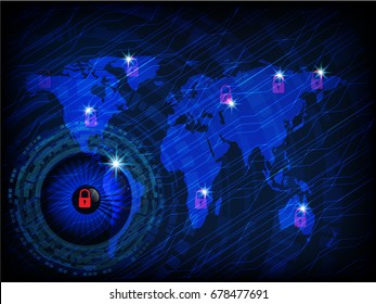 Ransomware alert, technology ,cyber secueity,cybercrime,world map  ,world map  furnished by NASA and draw by illustrator cc.