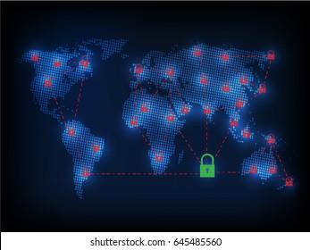 Ransomware alert, technology ,cyber security, cybercrime, world map  ,world map  furnished by NASA.