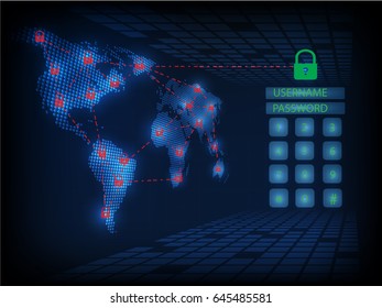 Ransomware alert, technology ,cyber security, cybercrime, world map  ,world map  furnished by NASA.