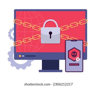 Ransomware Attack Computer and Digital Device for Cyber Crime Concept Illustration