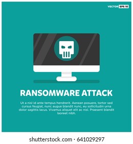 Ransomware Attack with Danger Skull on Computer Screen Template