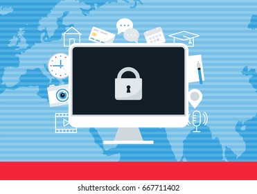 Ransomware Blocking Access To Computer Data. Vector Illustration