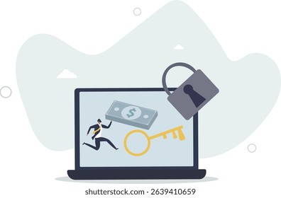 Ransomware computer crime, hacker attack company network ask for money to unlock data via internet concept,. character life .
