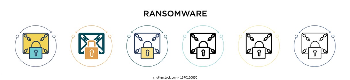 Ransomware icon in filled, thin line, outline and stroke style. Vector illustration of two colored and black ransomware vector icons designs can be used for mobile, ui, web