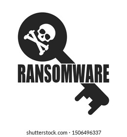Ransomware icon. Key with skull. Cyber crime concept. Isolated on white background. Flat style. 