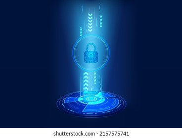 Ransomware Lock File, Padlock Symbol, Technology Circle, Hologram Portal Cyber Security Futuristic Technology Background