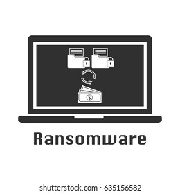 Ransomware malware virus black icon. Vector illustration cyber crime security concept.