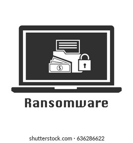Ransomware malware virus black icon. Vector illustration cyber crime security concept.