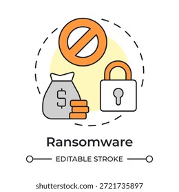 Ransomware multi color concept icon. Access block. Computer system, data management. Money payment. Round shape line illustration. Abstract idea. Graphic design. Easy to use in brochure, booklet
