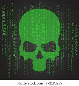 Ransomware Petya computer virus cyber attack screen with skull cool vector illustration