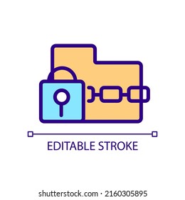 Ransomware pixel perfect RGB color icon. Data encryption. Malicious program. Cryptoviral extortion. Isolated vector illustration. Simple filled line drawing. Editable stroke. Arial font used