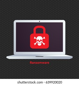 Ransomware / ransom ware on a laptop flat icon for apps and websites