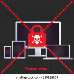 Ransomware / ransom ware on a laptop flat icon for apps and websites