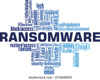 Ransomware vector illustration word cloud isolated on a white background.