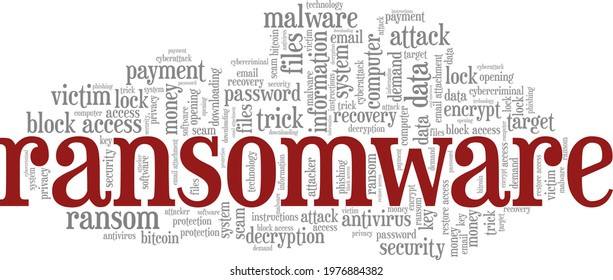 Ransomware vector illustration word cloud isolated on a white background.