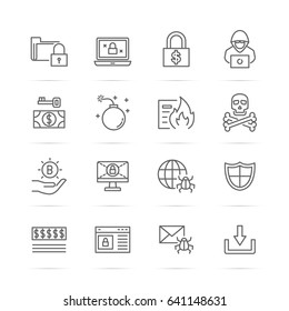 Ransomware Vector Line Icons, Minimal Pictogram Design, Editable Stroke For Any Resolution