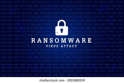 Antecedentes de ataque de virus Ransomware con una combinación de azul oscuro y azul claro y texto simple Ransomware Attact in white