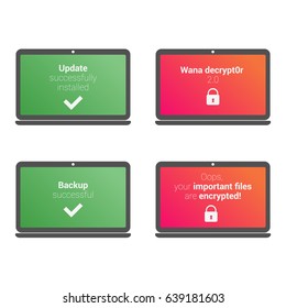 Ransomware virus encryptor. Set of messages.  Editable eps10 Vector. Transparent background.