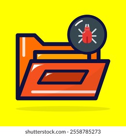 Ransomware virus icon. Bug attack folder. Lineal color style. Cyber attack, cyber security. 