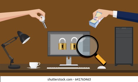 ransomware virus spread illustration with hand money and key