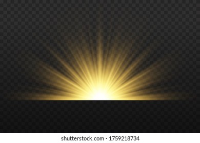 ransparent shining sun, bright flash. Yellow glowing light explodes on a transparent background. To center a bright flash. Sparkling magical dust particles. Bright Star. Vector sparkles.