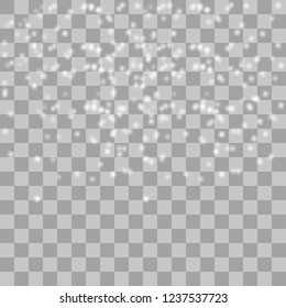 ransparent Snow. Vector transparent snow background. Christmas and New Year decoration.vector illustratration EPS 10. Realistic falling snowflakes. Isolated on transparent background.