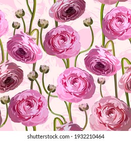 Ranuncula vectorial sin fisuras. Fondo floral elegante