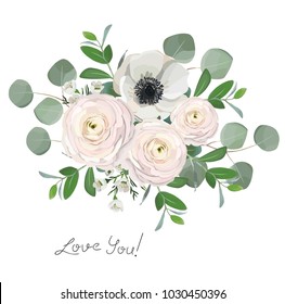 ranunculus anemone eucalyptus flowers bouquet illustration ranunculus anemone eucalyptus flowers bouquet illustration