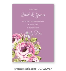 Ranunculus and daisy, peony floral wreath wedding invitation template.