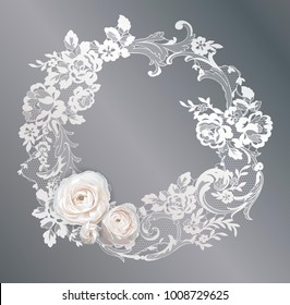 Ranunculus, flowers for your design on lace background