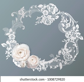 Ranunculus, flowers for your design on lace background