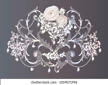Ranunculus, flowers for your design on lace background