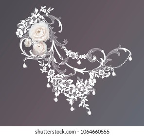 Ranunculus, flowers for your design on lace background
