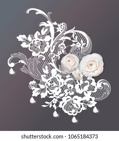 Ranunculus, flowers for your design on lace background
